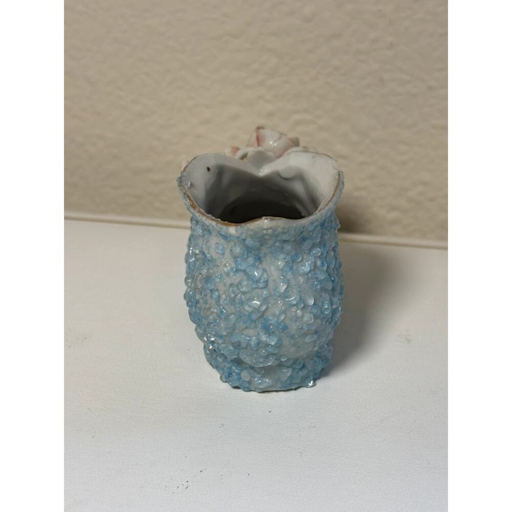 Vintage Porcelain Beaded Shoe Figurine Blue Moss Applied Rose Occupied JapaN - Picture 4 of 7